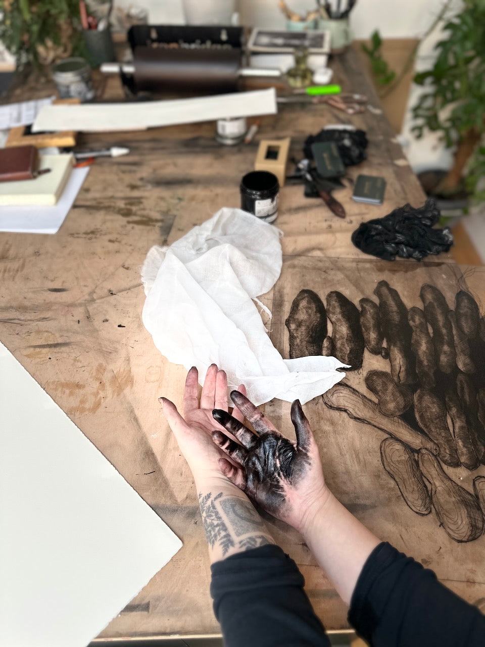 Rocks 56x44cm / DRY POINT Etching / Brown paper