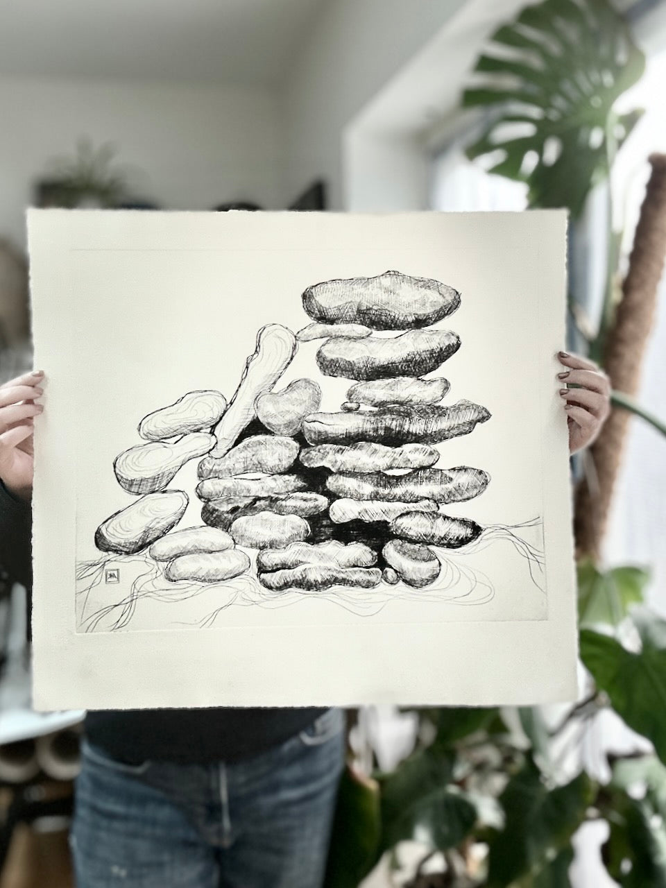 Rocks 56x44cm / DRY POINT Etching / White paper