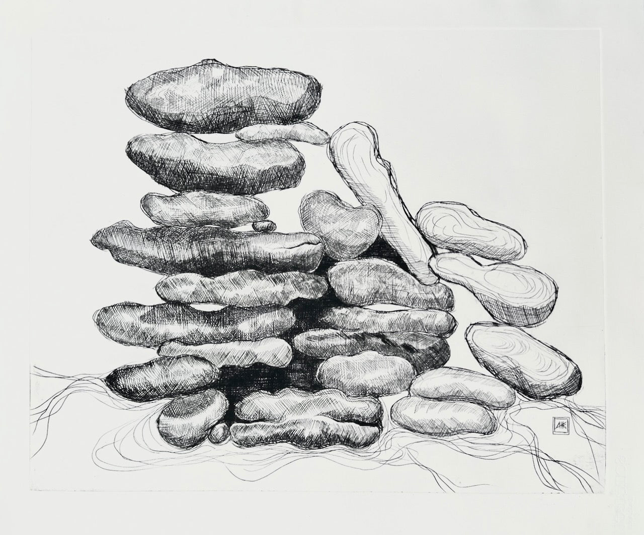 Rocks 56x44cm / DRY POINT Etching / White paper