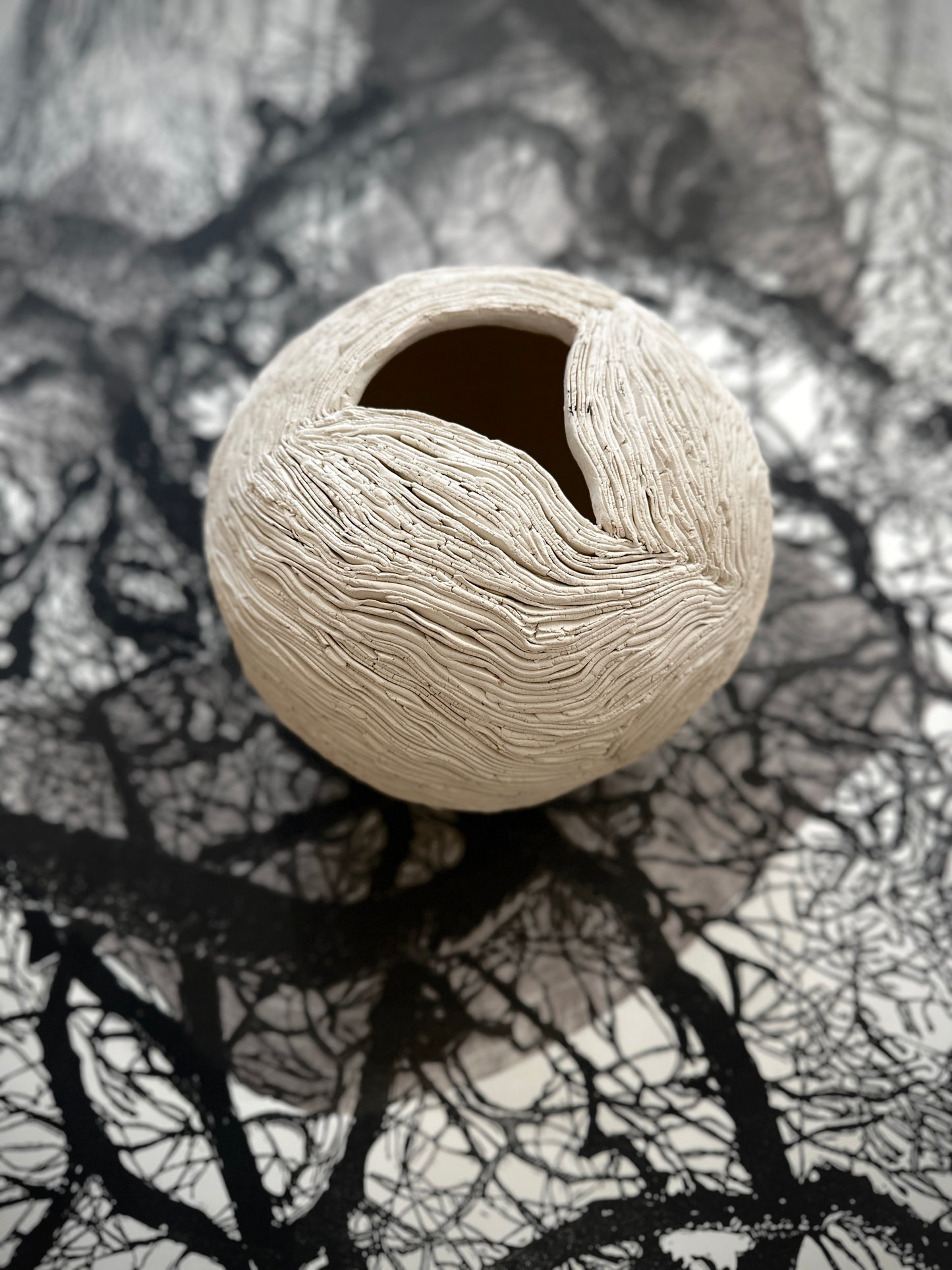 Organic White Ceramic Sphere Vase – Handmade Textured Design
