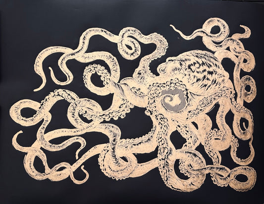 Giant Octopus on Black / 100x70 cm