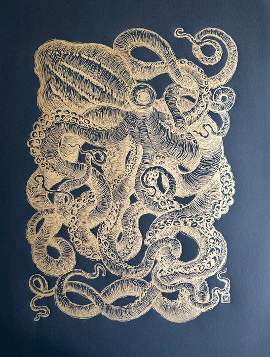 GOLDEN Octopus III / 60x80cm