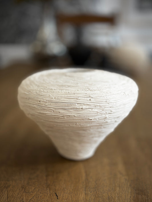 Textured White Ceramic Triangle Vase – Organic Artistry