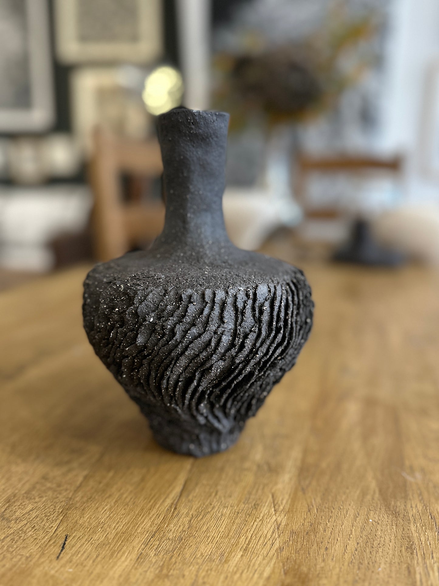 Handmade Black Ceramic Vase – Organic Textured Design