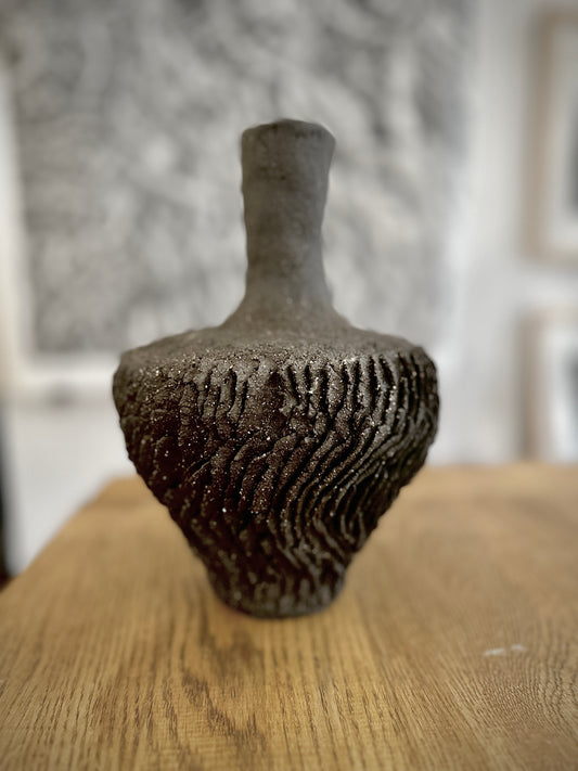 Handmade Black Ceramic Vase – Organic Textured Design