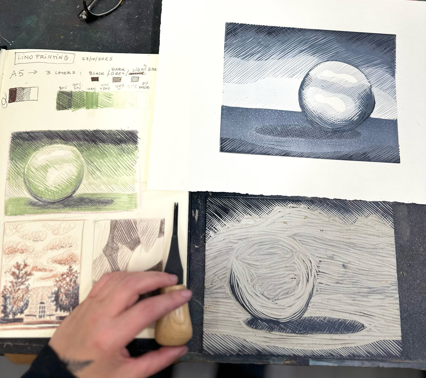 Study of Light / Reduction Linocut / 17x23 cm